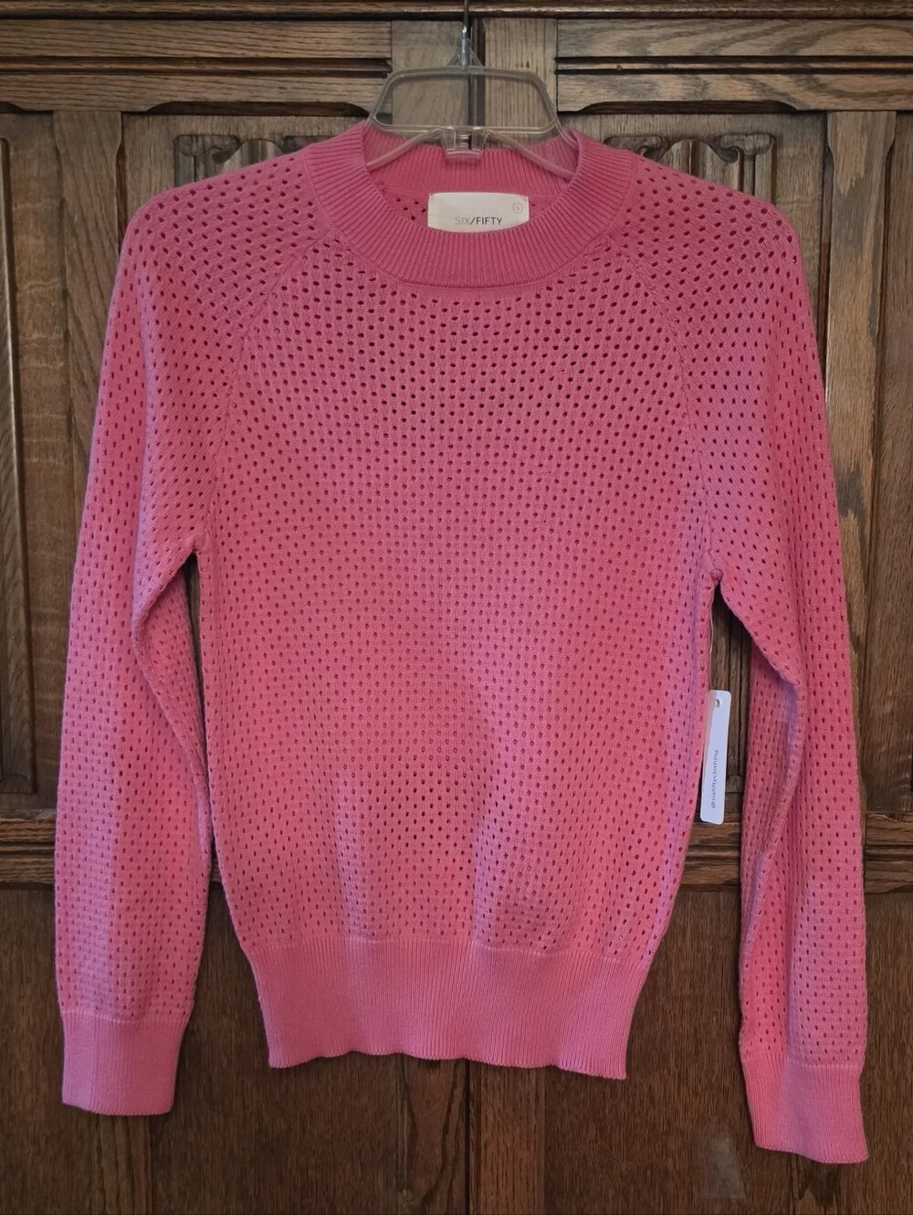 SIX/FIFTY Pink Open-Knit Crewneck Sweater Sz. SM $79